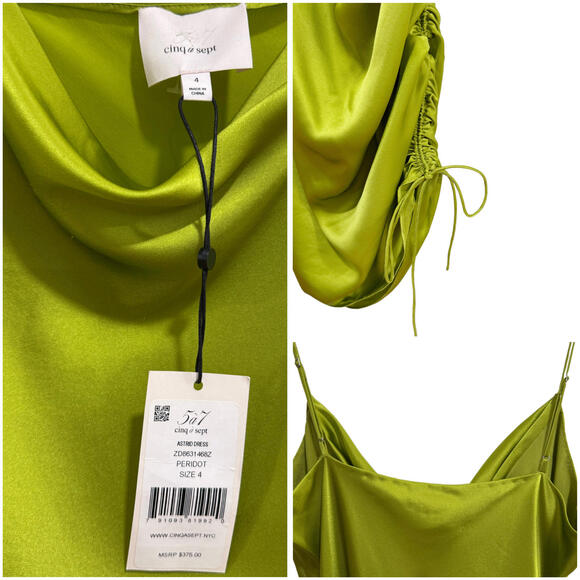 NWT CINQ à SEPT Baddie Silk Ruched Cowl Neck Mini Dress Lime Party Cocktails - 4 - Picture 8 of 8